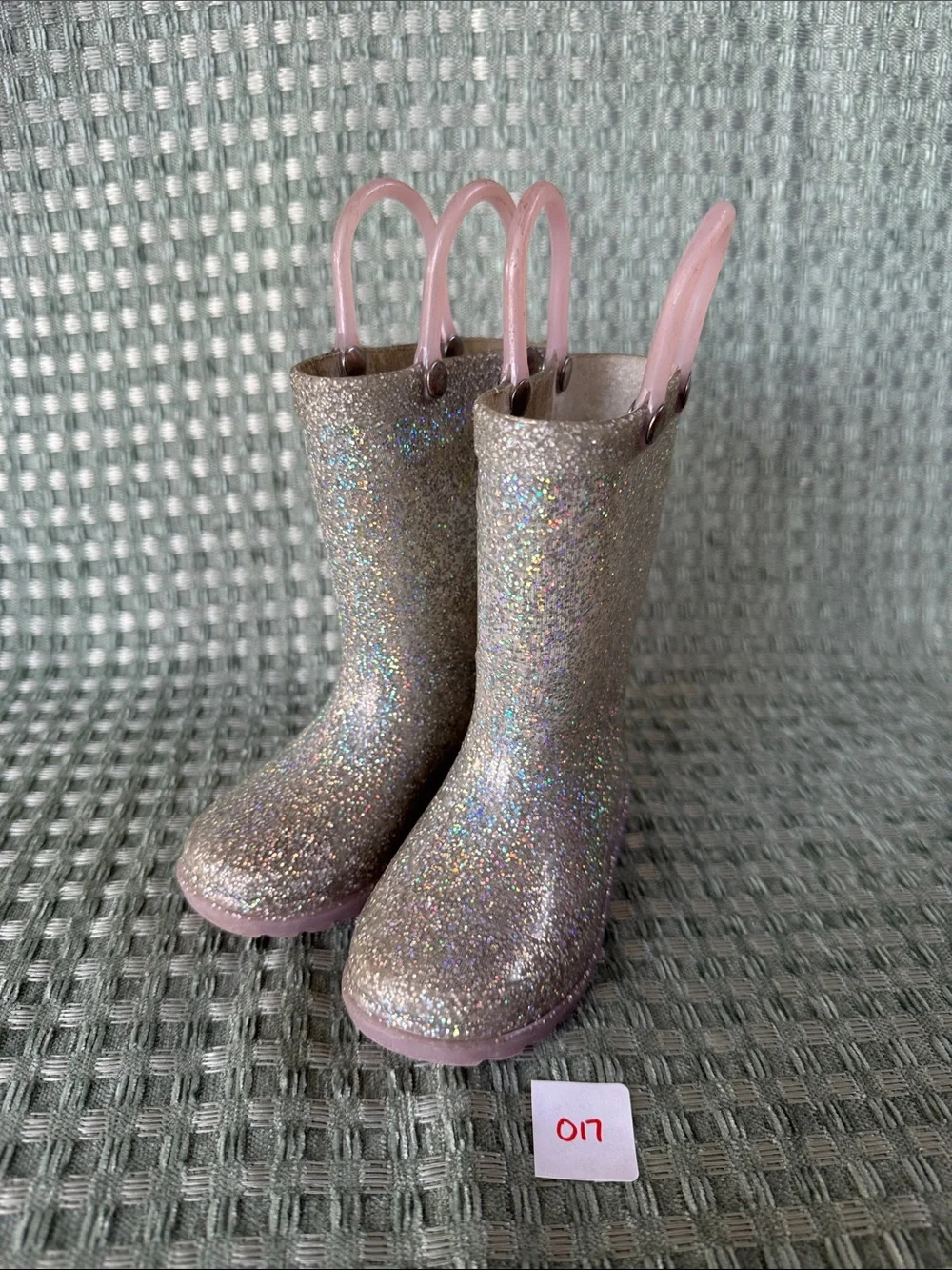 Western Chief Toddler Girls Silver Glitter Light -Up Rain Boots Size 5